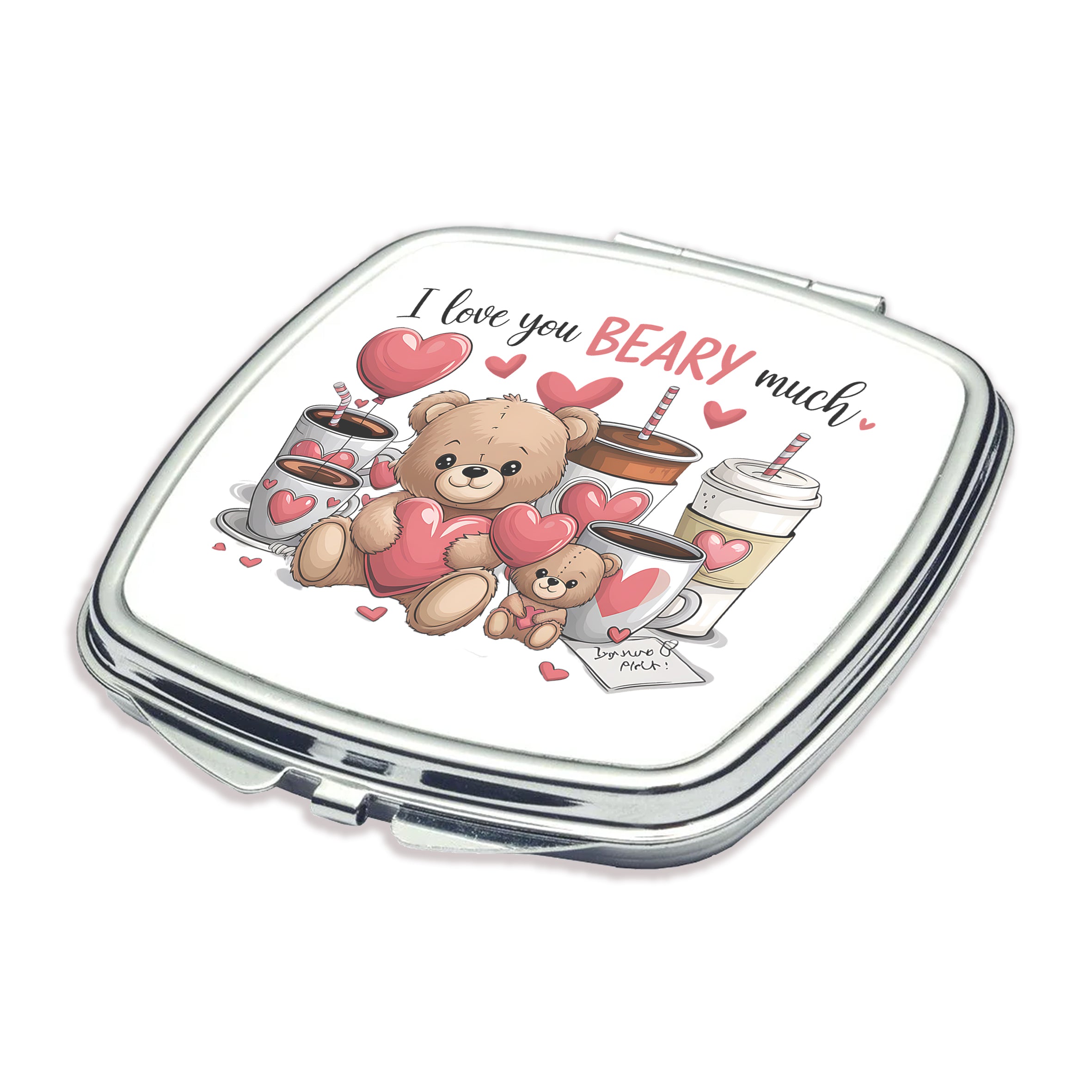 Square Makeup Mirror – “Love You Beary Much” Design (6.5 cm)