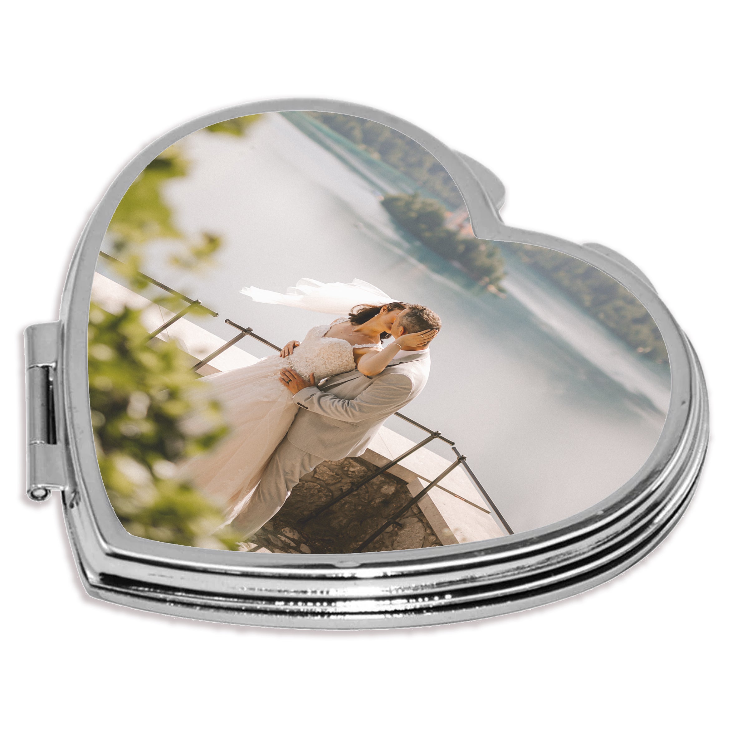 Personalised Printed Heart-Shaped Compact Mirror